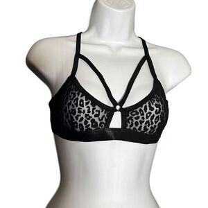 I Heart Women's Laced Floral Black Bra Size S